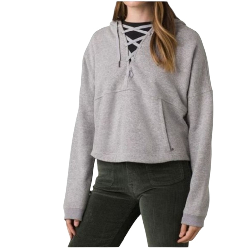 prAna Cozy Up Illana Hoodie Sweatshirt Light Gray Hemp Tencel Size Small